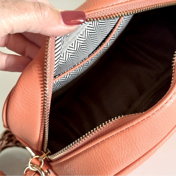 Coral Crossbody Tassel Twist Bag w Aztec Guitar Strap Vegan Faux Leather - Picture 6 of 9